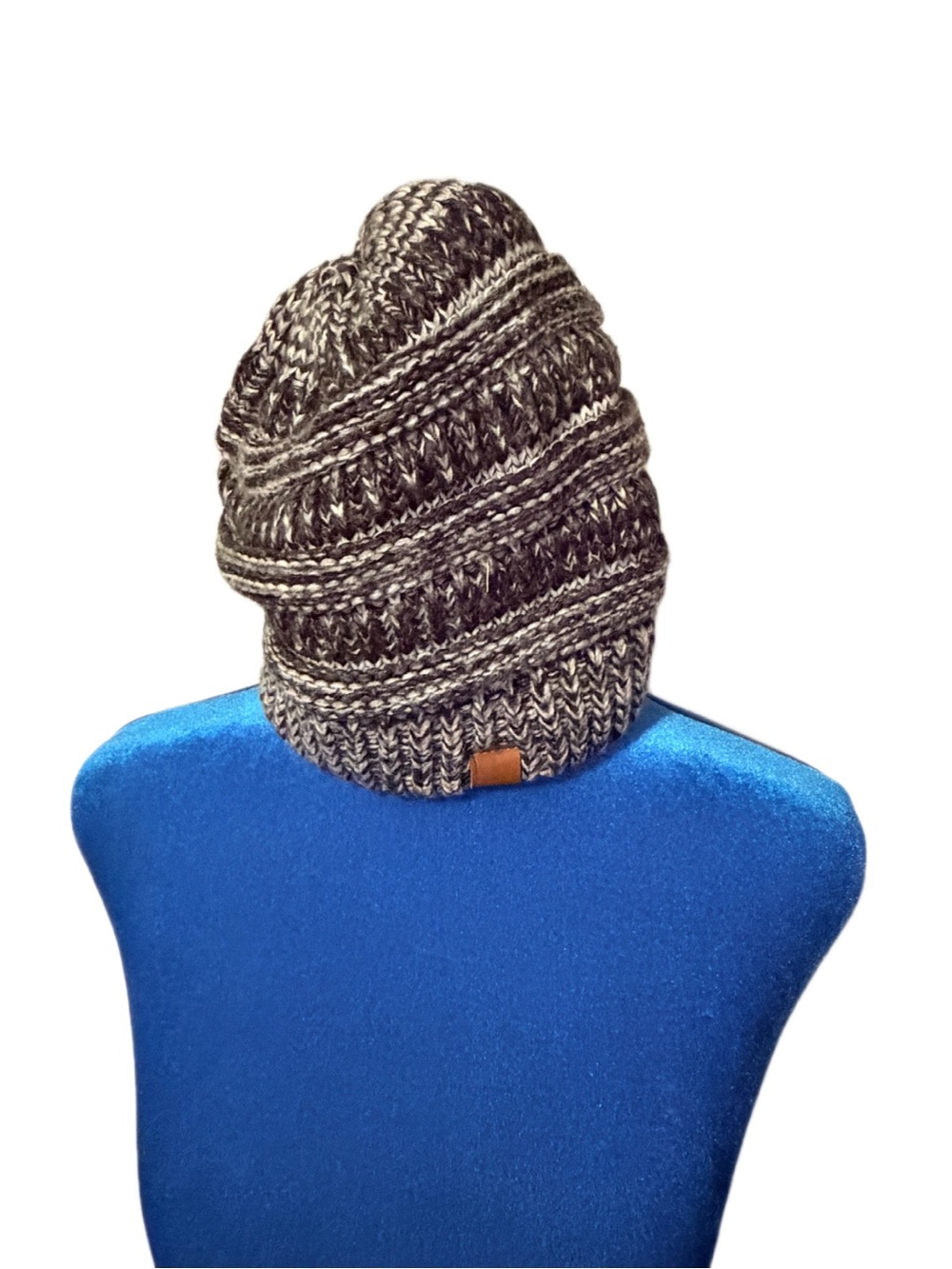 SO Black & Cream Marled Knit Beanie with Logo Tab